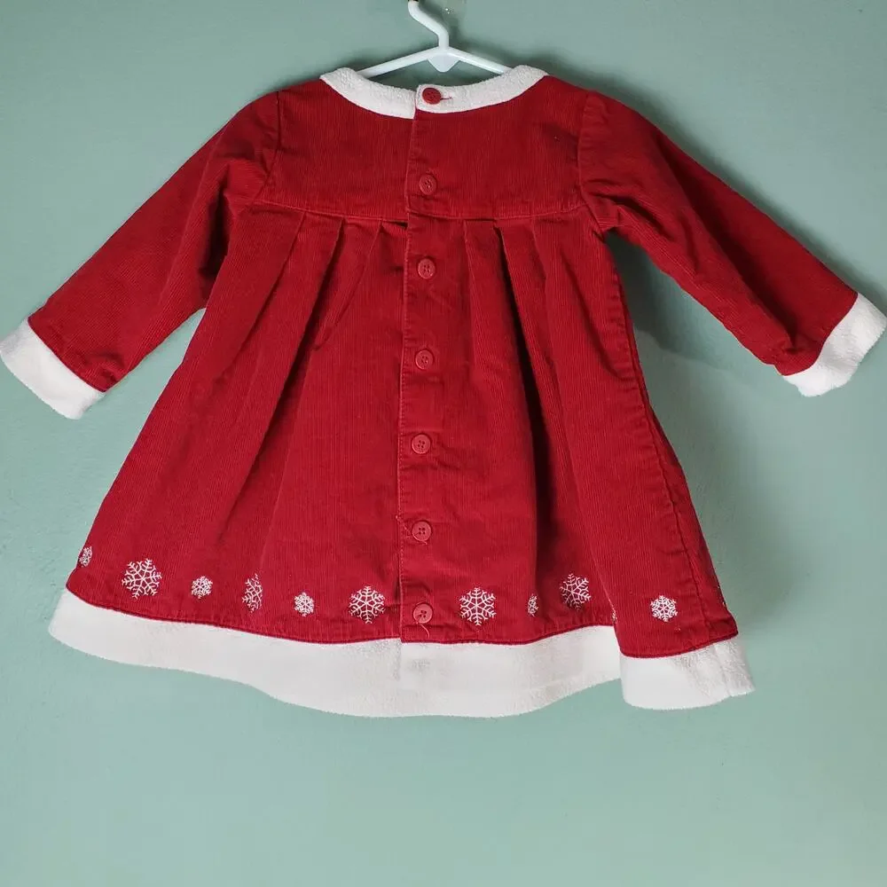 Hanna Andersson Toddler Girl Red Corduroy Embroidered Snowflake Dress Size 80